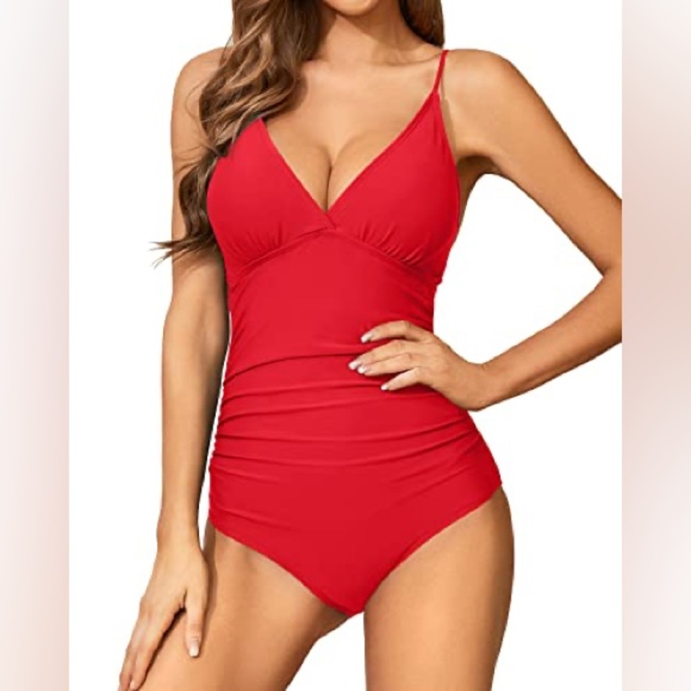 *NWT* HOLIPICK Red Women Swimsuit Tummy Control Halter One Piece size M